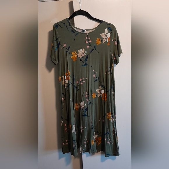 navy and green floral dress